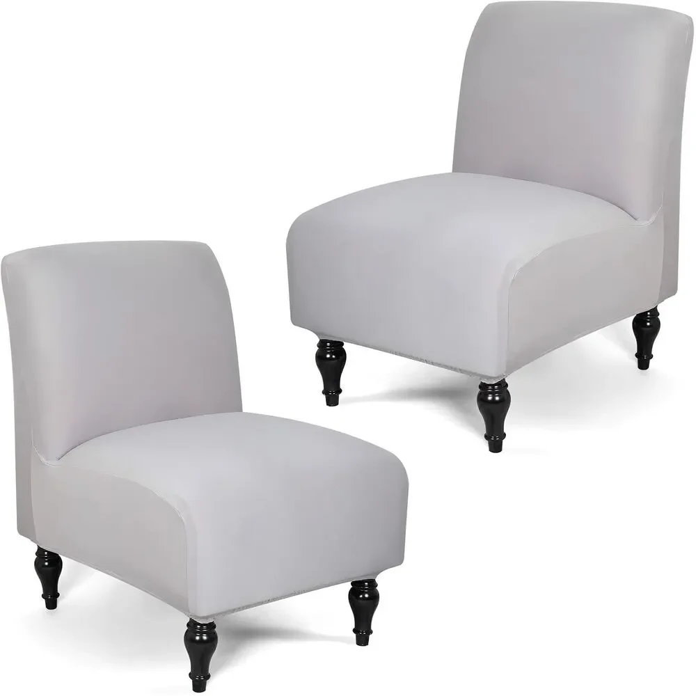 Set of 2, Armless Accent Chair Cover Slipcover Stretch Covers (Light Gray)